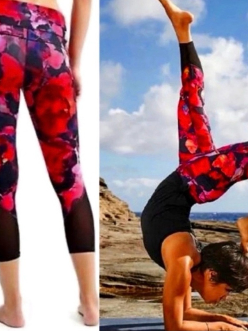 Athleta Pink and Black Floral Leggings